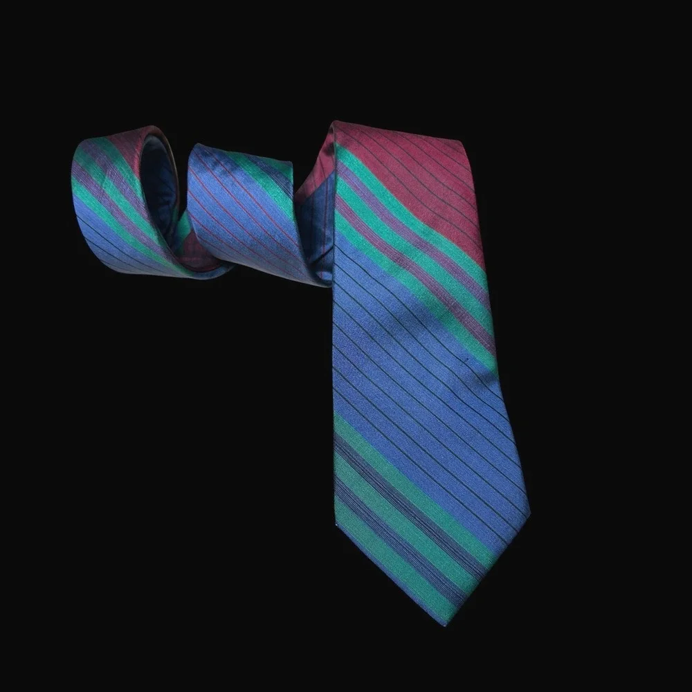 Jim Thompson Tie Blue Green Burgundy Striped Mens Necktie Hand Made Iridescent
